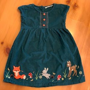 🍁 18-24m Green Corduroy Dress with Woodland Creatures on the bottom 🍁